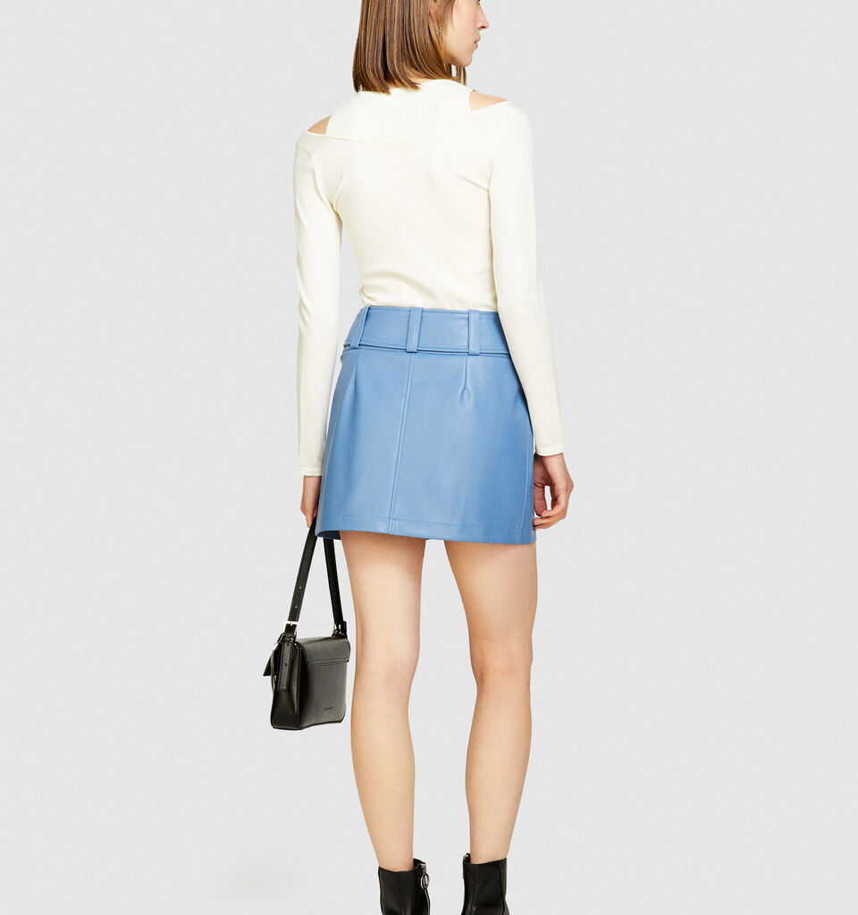 Mini skirt with maxi belt - women's mini skirts - Light Blue | Sisley image number 3
